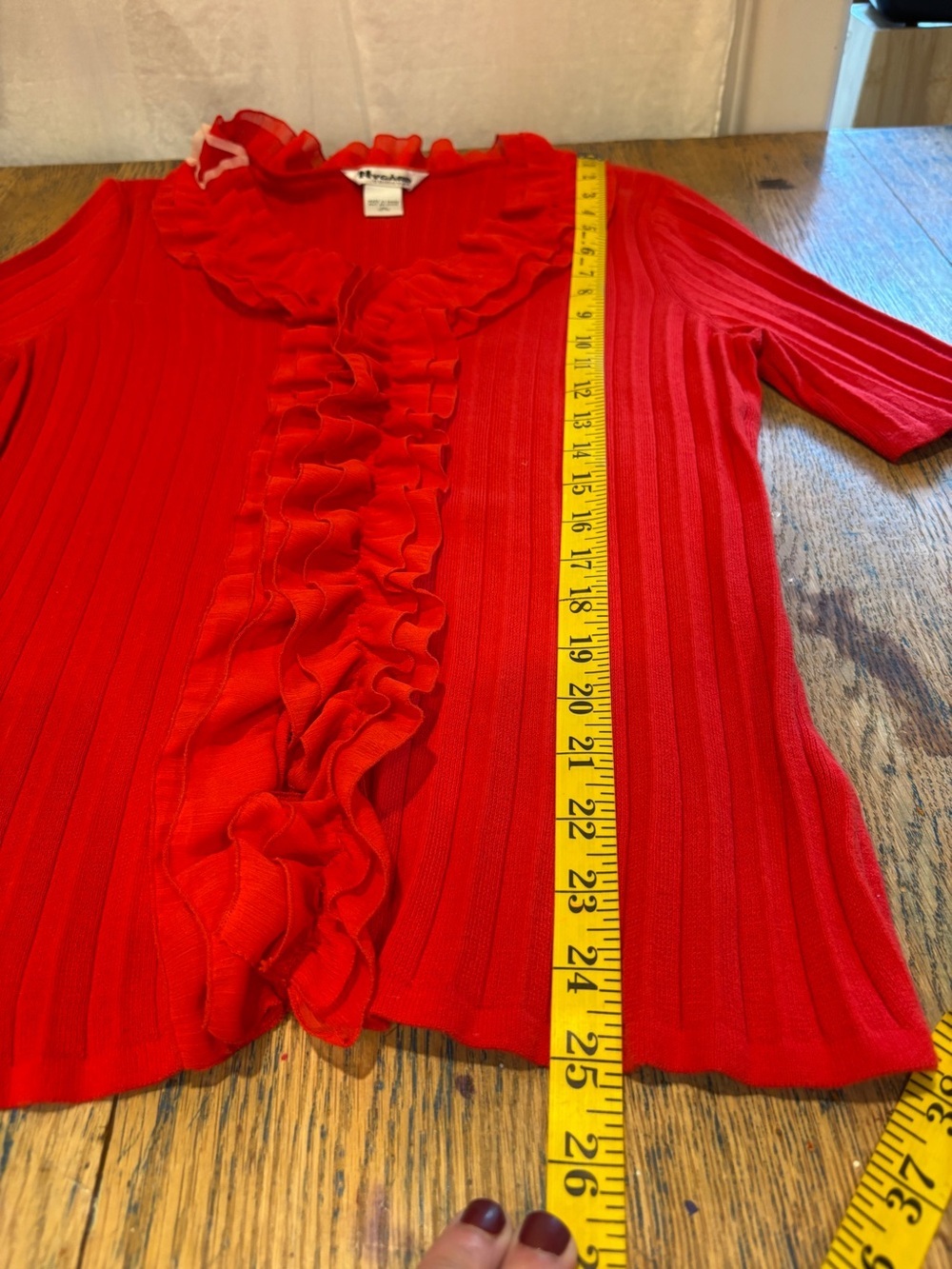 NY&Co Collection Red Ribbed Ruffle Top – Women’s Size M - Picture 9 of 9